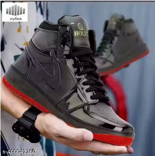 XYLUS Black Fancy Laser Cuts Lace-Up Casual Shoes