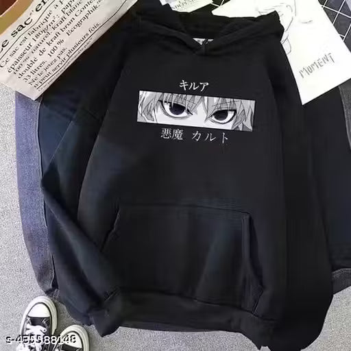 Men Anime Cotton Blend Hooded Sweatshirt (black)